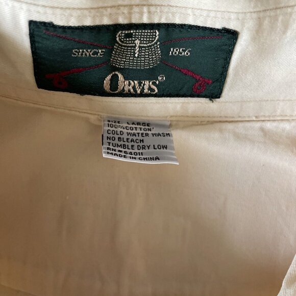 Orvis Mens Beige Long Sleeve Button-Up Shirt Utility Pockets Size L Hunting 100% - Picture 5 of 12